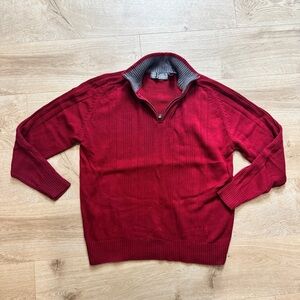 Oscar de la Renta Men's Red Half-Zip Sweater with Gray Contrast Collar